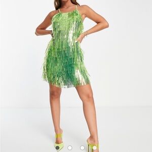 Green Sequin Halter Dress